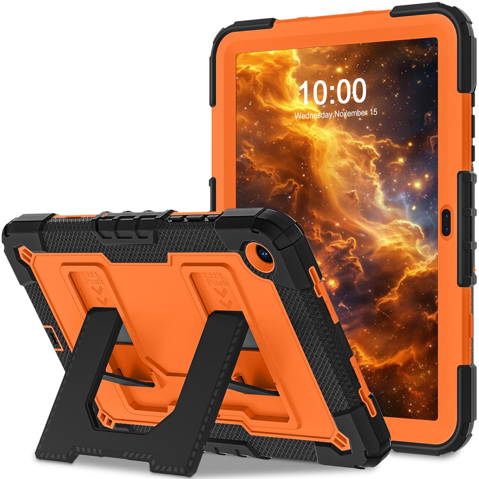 for Galaxy Tab A11+ Plus/A9+ 11 Inch Samsung Tablet Case with Kickstand,Hybrid Shockproof Cover for Galaxy Tab A11+/A9 Plus Tablet,Black Orange