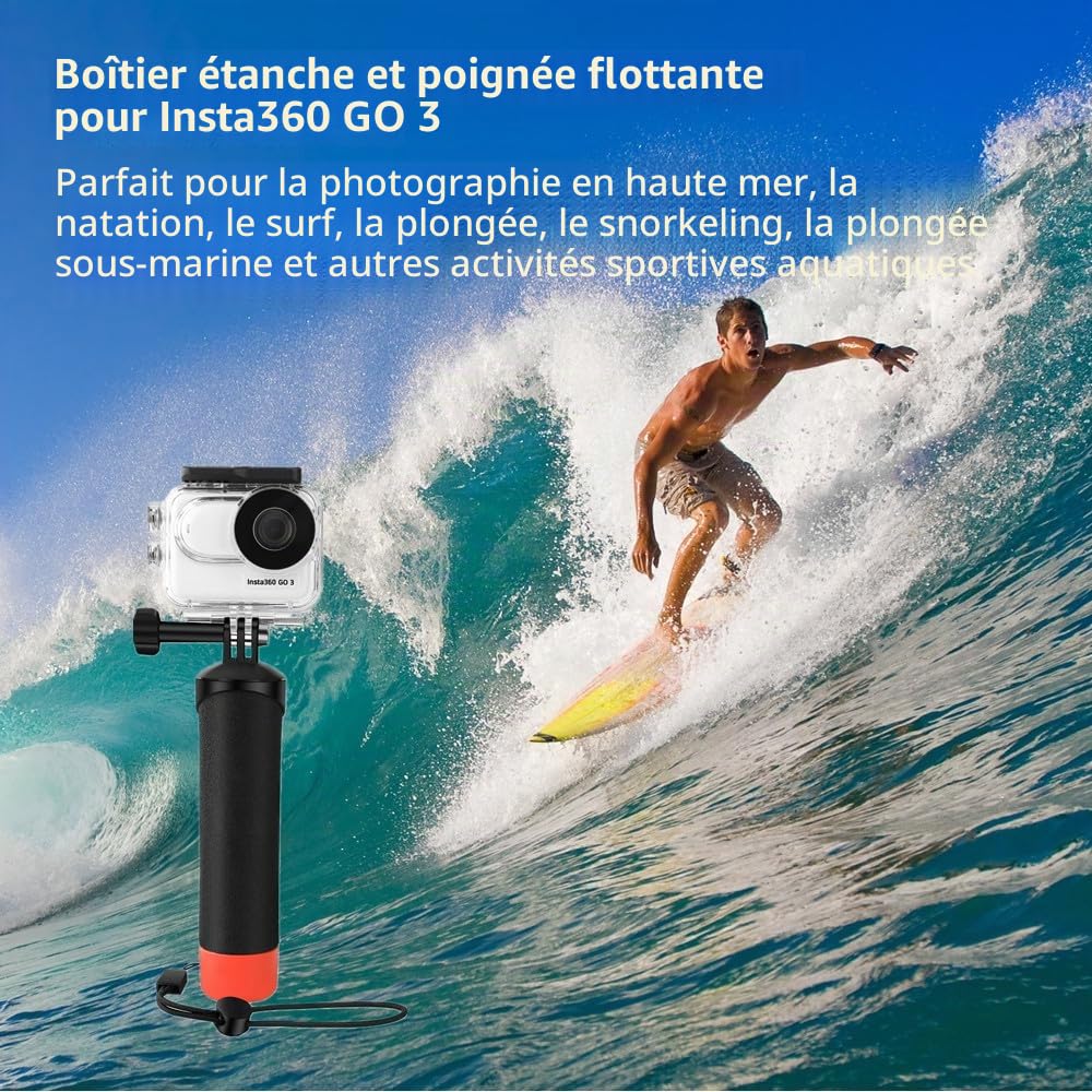 Boîtier étanche et poignée flottante compatible avec Insta360 GO 3, boîtier de protection pour plongée sous-marine avec support accessoires pour Insta360 GO 3
