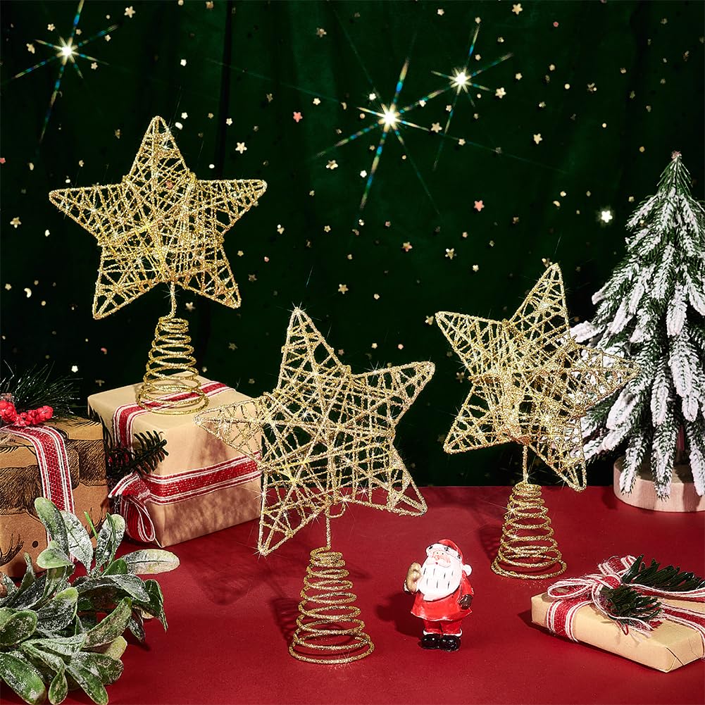 NBEADS 6 Pcs Décoration de Sapin en Métal Doré, Pailleté Étoile de Sapin de Noël Décoration d'arbre de Noël pour Décoration de Fête Intérieure