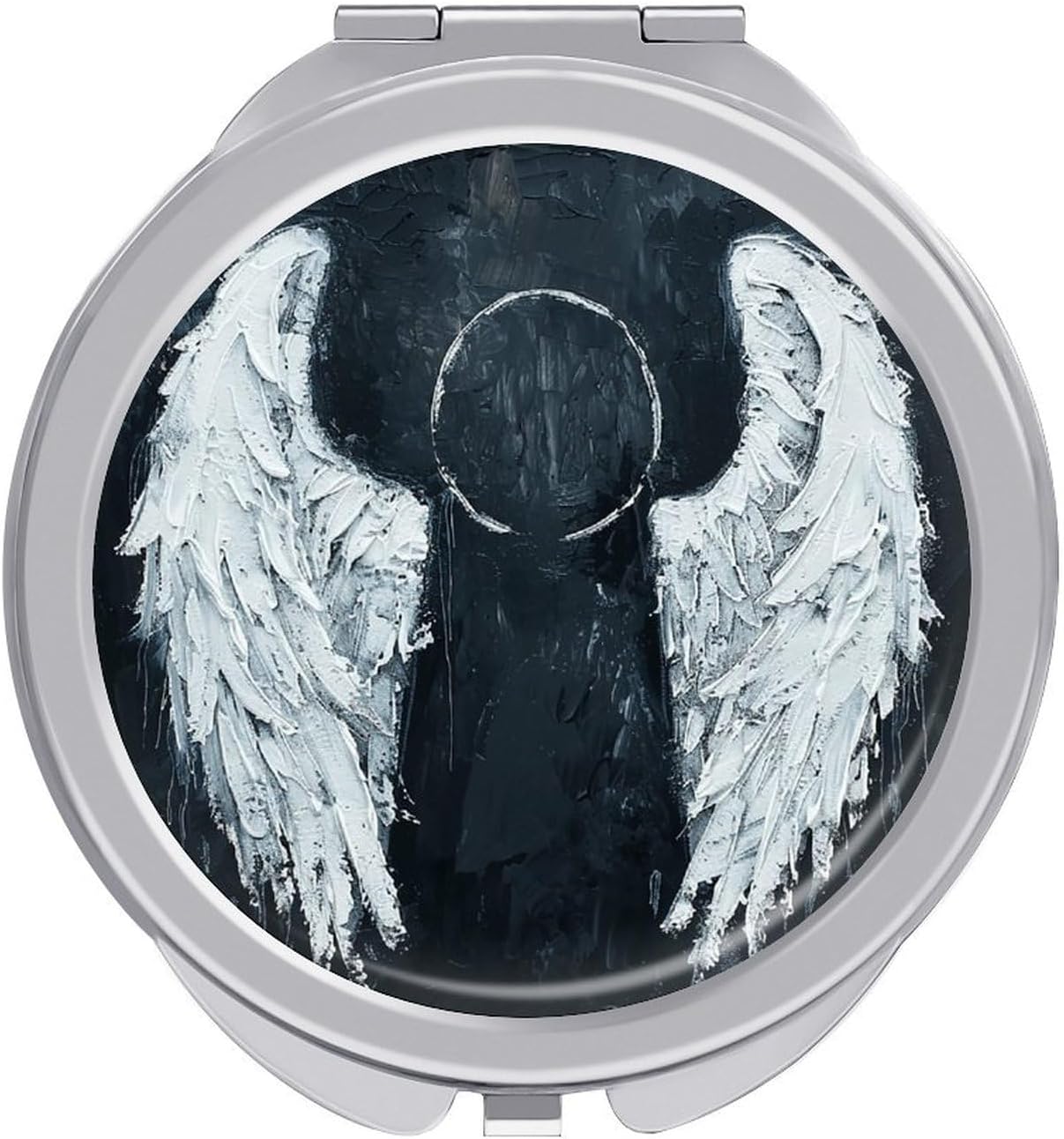 Lighted Travel Makeup Mirror White Angel Wings Compact Folding Mirror Small Travel Mirror Pocket Mirror 1X/2X Magnification Portable Travel Makeup Mirror for Daily