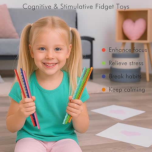 Miniatura 3 de Juguetes sensoriales antiestrés para niños y adultos, 6 unidades de palos flexibles para aliviar el estrés y la ansiedad autista, TDAH, calma,