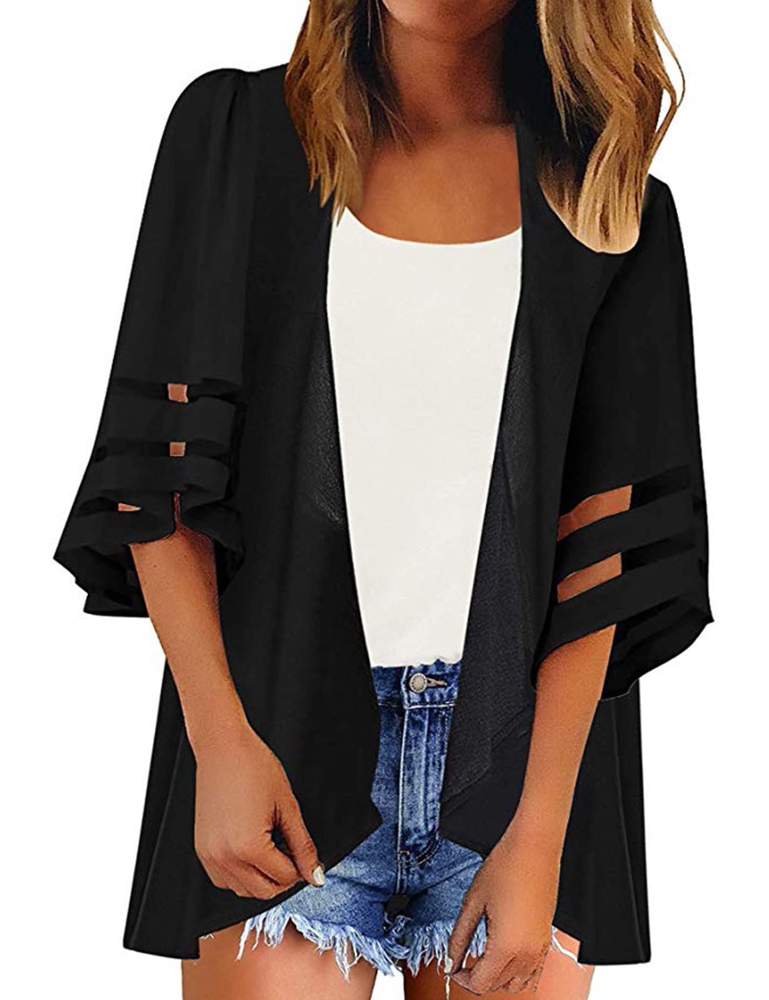 HANERDUN Kimono Mujer Pareos Playa Kaftan Cárdigan de Manga 3/4 Verano Cover Up Blusa Homewear Tops
