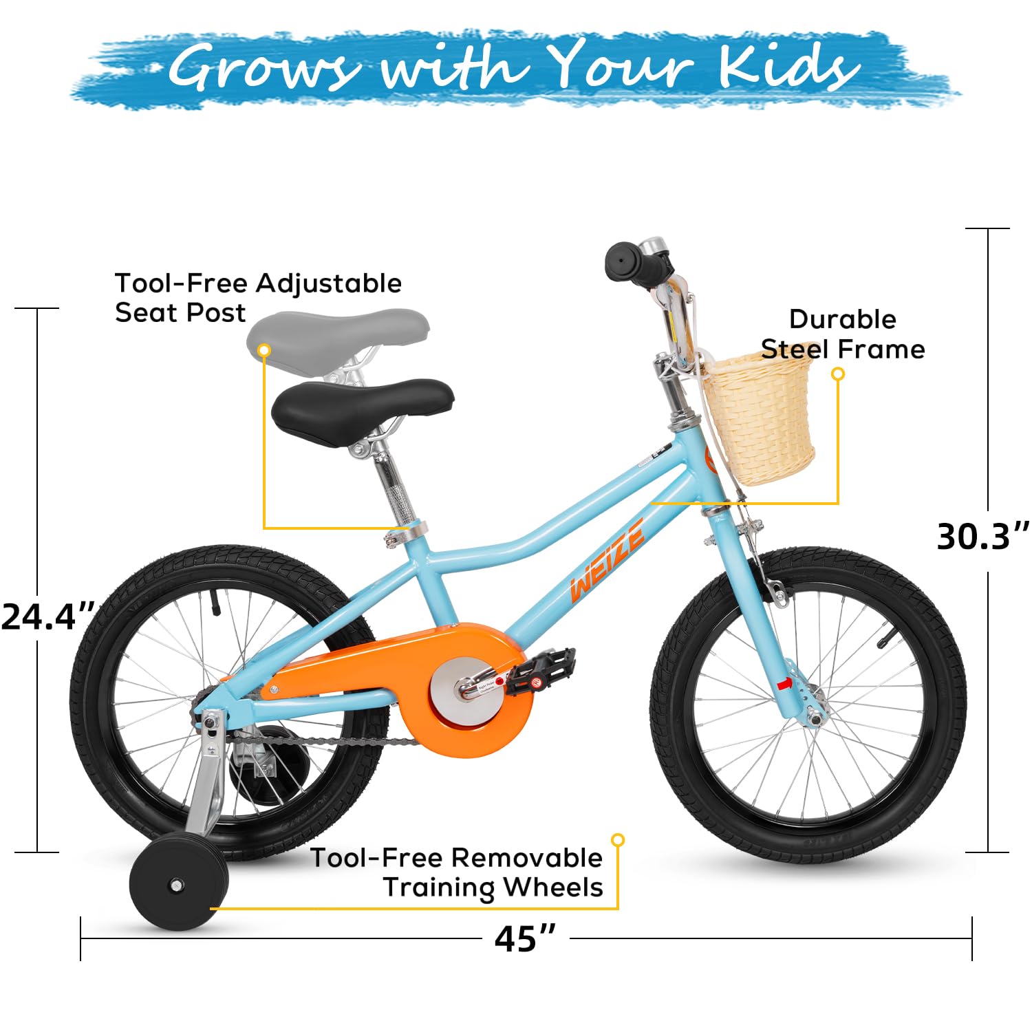 WEIZE Kids Bike, 16 20 Inch Children Bicycle for Boys & Girls Ages 4-12 Years Old, Rider Height 41-62 Inch, Adjustable Seat & Handlebars, Coaster Brake, Multiple Color Options