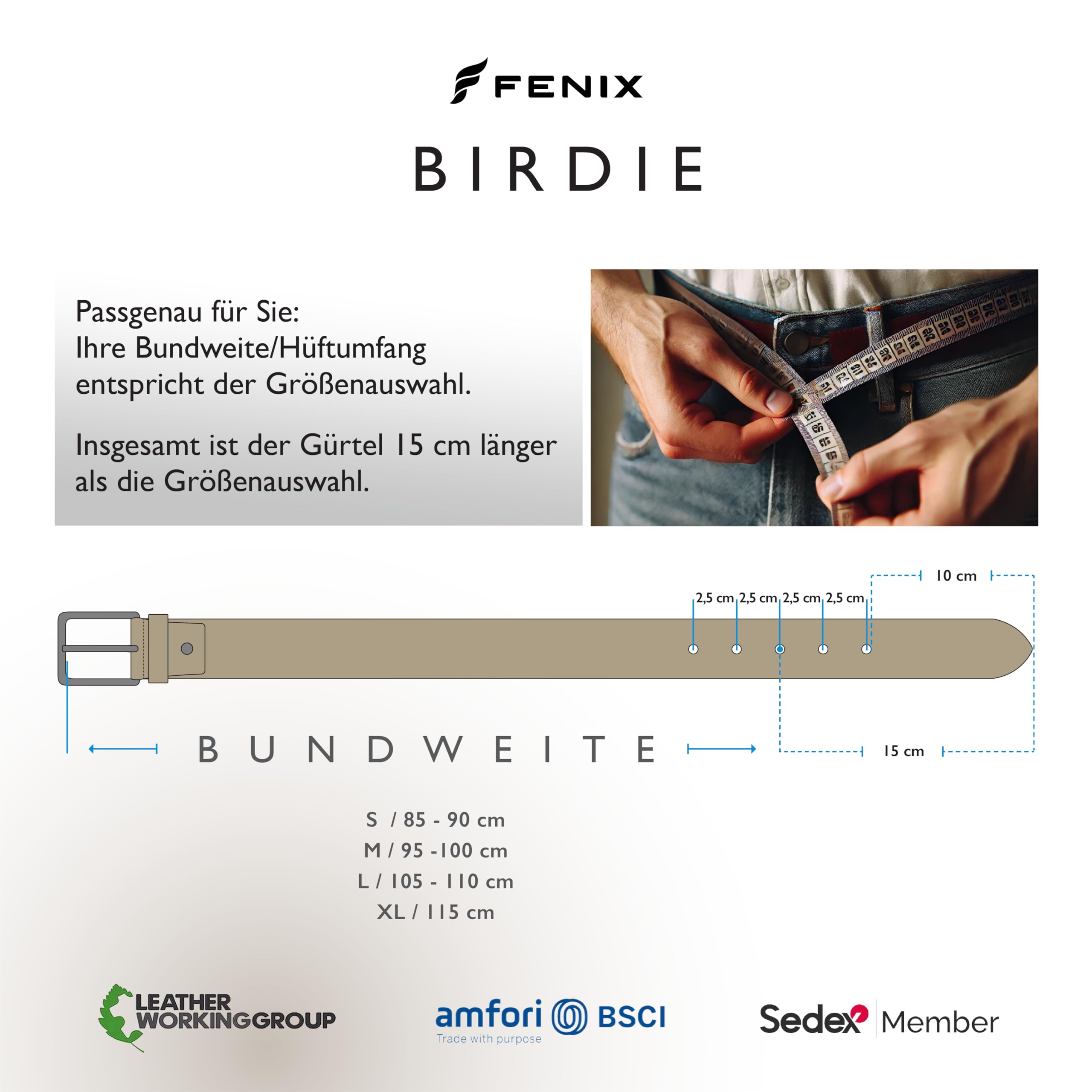 FENIX BIRDIE Stretchgürtel für Herren und Damen Größe S,M,L,XL Elastischer Gürtel Flechtgürtel 40mm breit designed in Deutschland Gürtel für Golf Sport und Alltag, Stoffgürtel