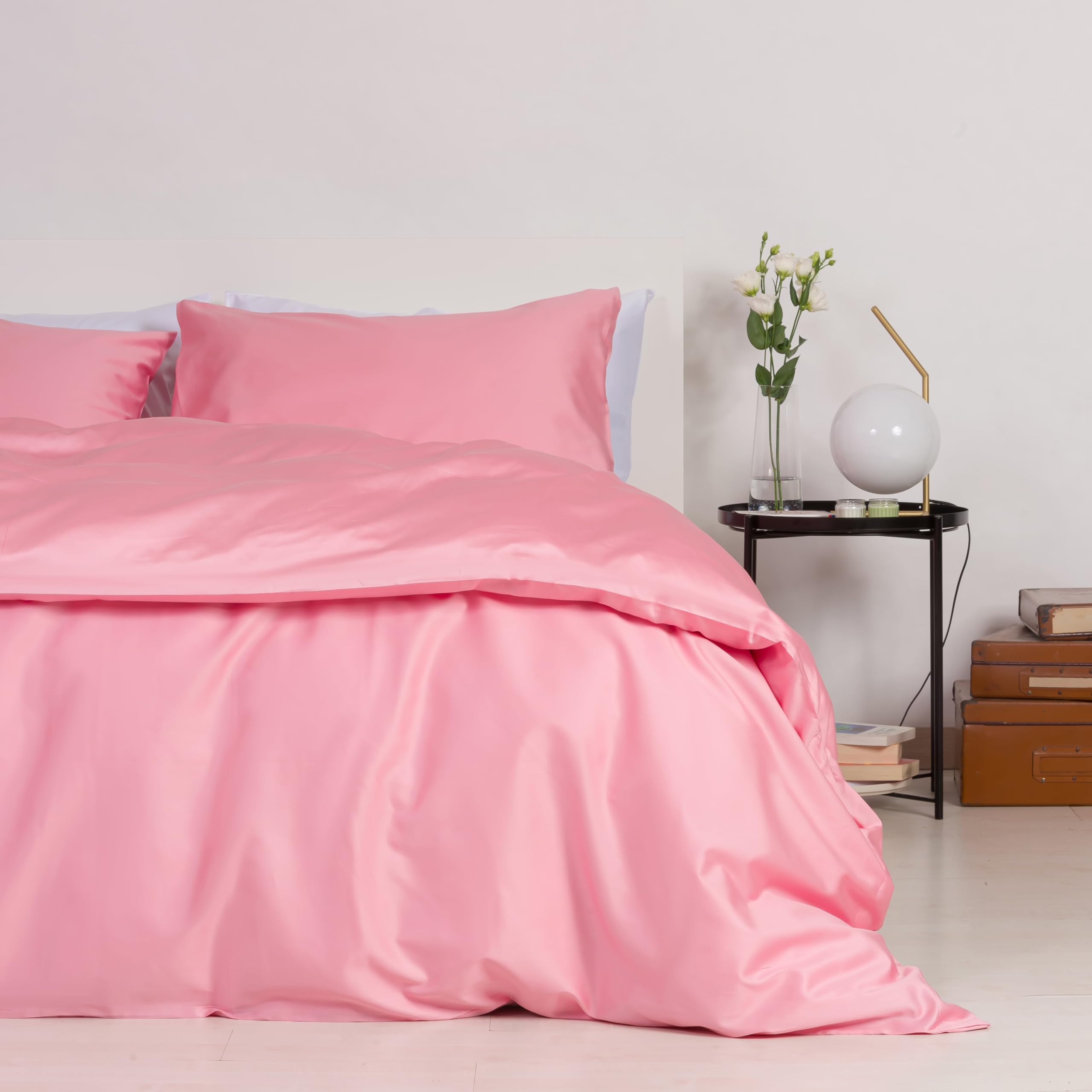 Zenoni & Colombi Copripiumino Matrimoniale 100% Raso di Cotone 300 fili - Set Copripiumino e federe, Made in Italy (Matrimoniale, Rosa Corallo)