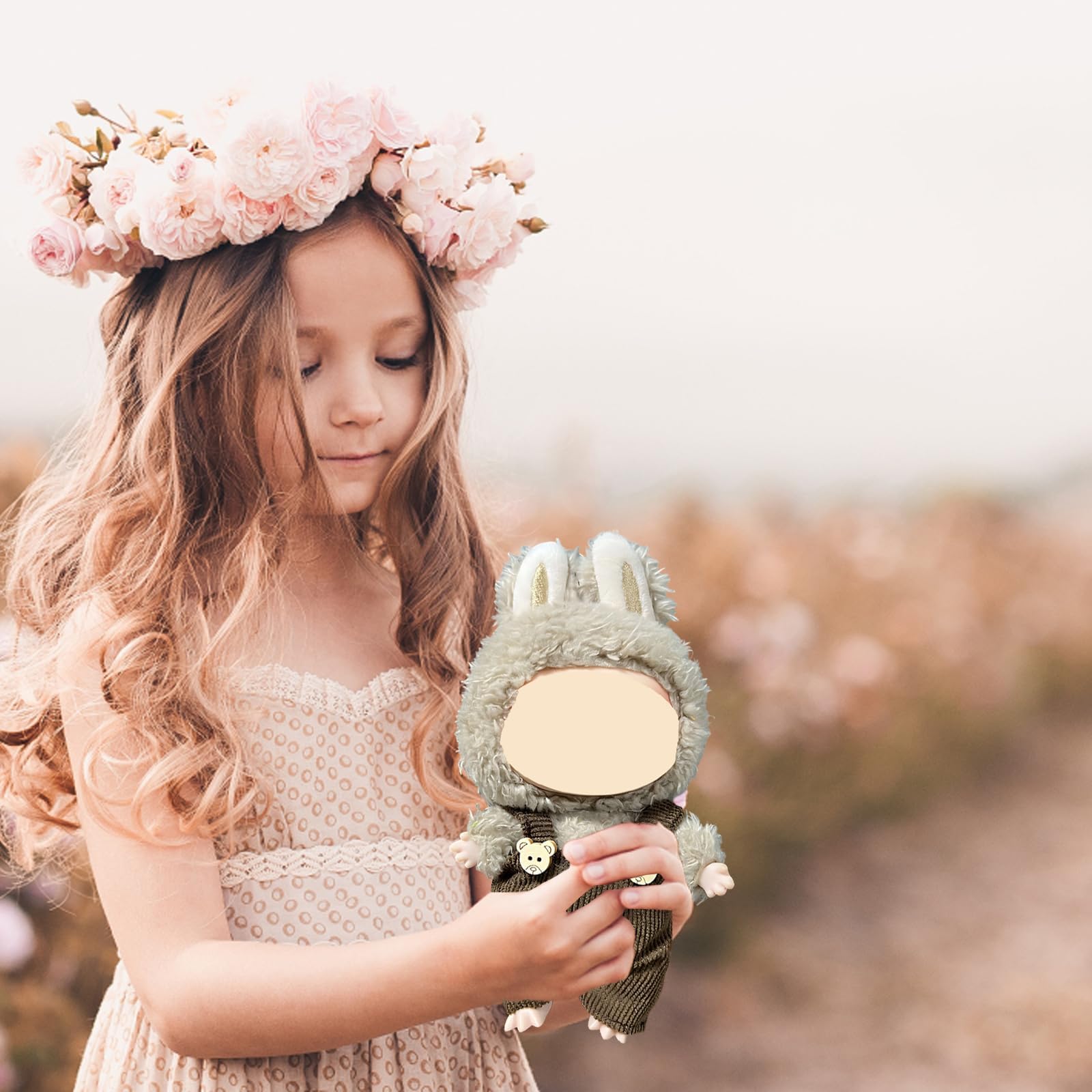 Plush Toy, Black Style Outfit Set for Doll, Toy Girl Clothes for Doll with Headband and Bow Tie,Perfect for Display or Play (2pcs（Green + Pink）) - Image 4 thumbnail