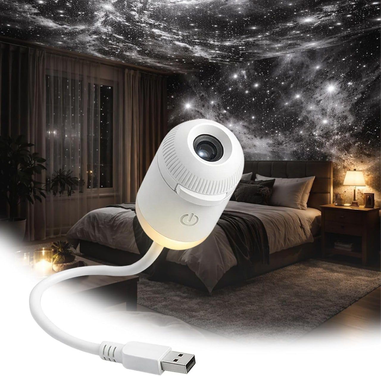 1 Slide Mini Galaxy Star Projector Night Lamp | USB Powered Cosmic Starry Sky Projector | 360° Nebula Galaxy Light for Bedroom, Kids Room & Home Decoration-image-13