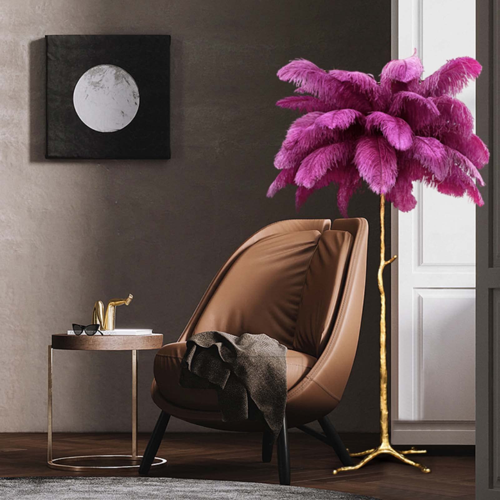HIONRE Modern Luxury Real Ostrich Feather Gold Floor Lamp Metal  BronzeNordic Standing Lamp Villa Hotel Decor Lighting Romantic Princess  Bedroom