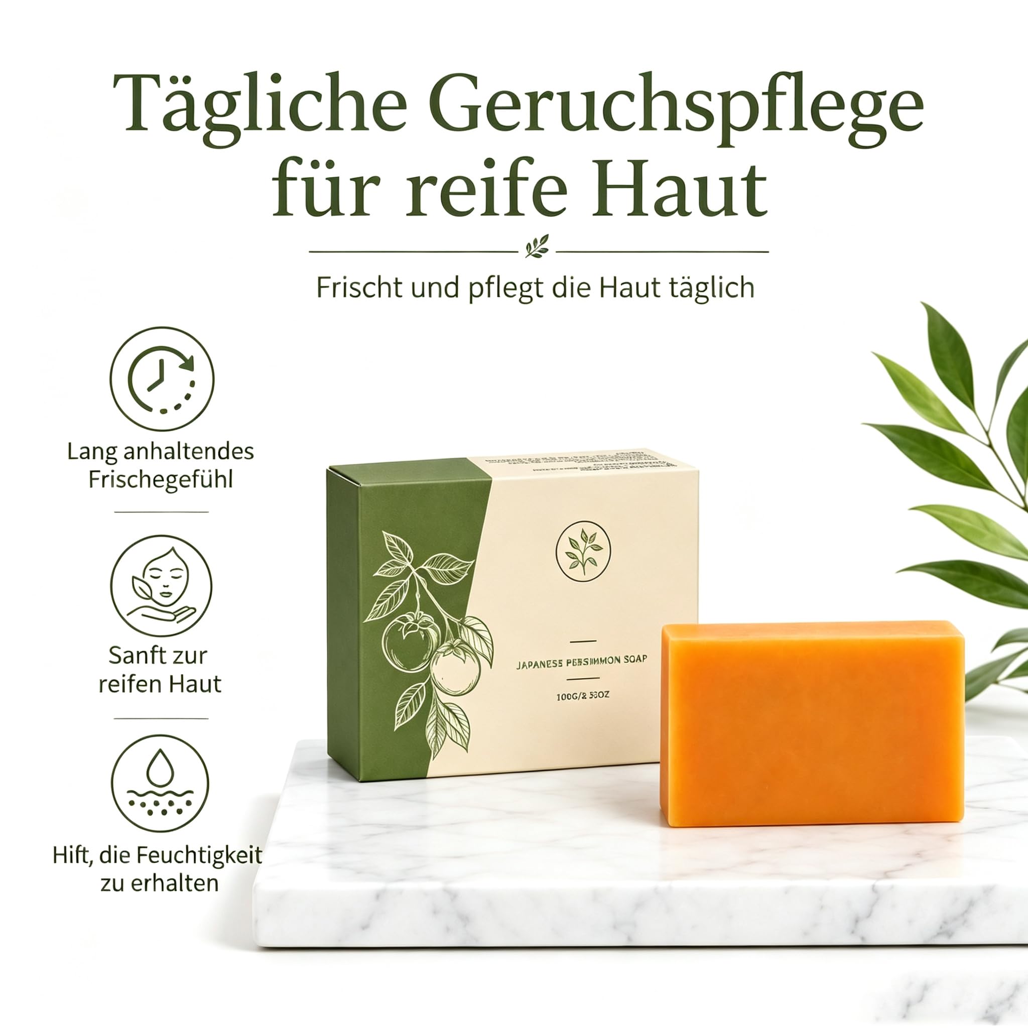 Kaori Original Persimmon Soap mit natürlicher Persimone | Feuchtigkeitsspendende Kaori Persimmon Seife für reife Haut, mit natürlicher Persimone, reinigend und desodorierend