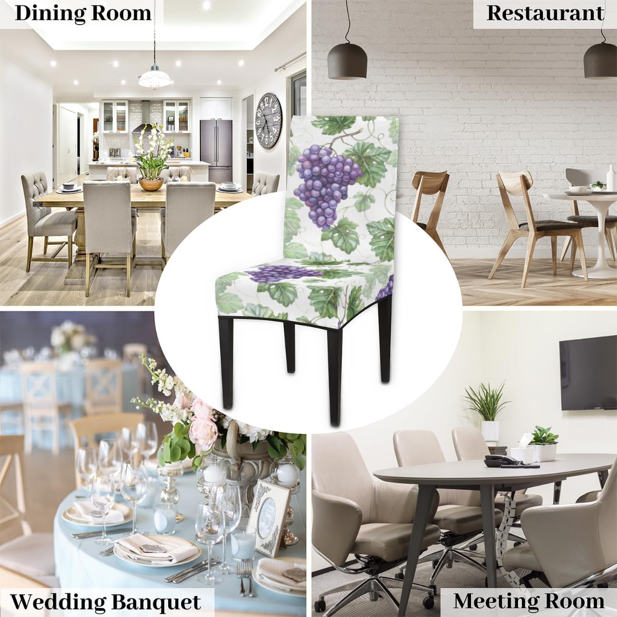 2 Pack Grape Dining Chair Slipcover Washable Parsons Chair Furniture Protector, Purple Chair Covers for Dining Room, Kitchen, Banquet, Cafes, Party