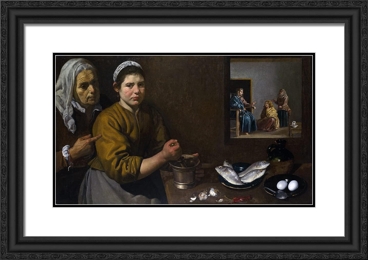 ArtDirect Velazquez, Diego 24x17 Gold Ornate Framed Art Print with Double Matting Titled: Christ in the House of Martha and Mary