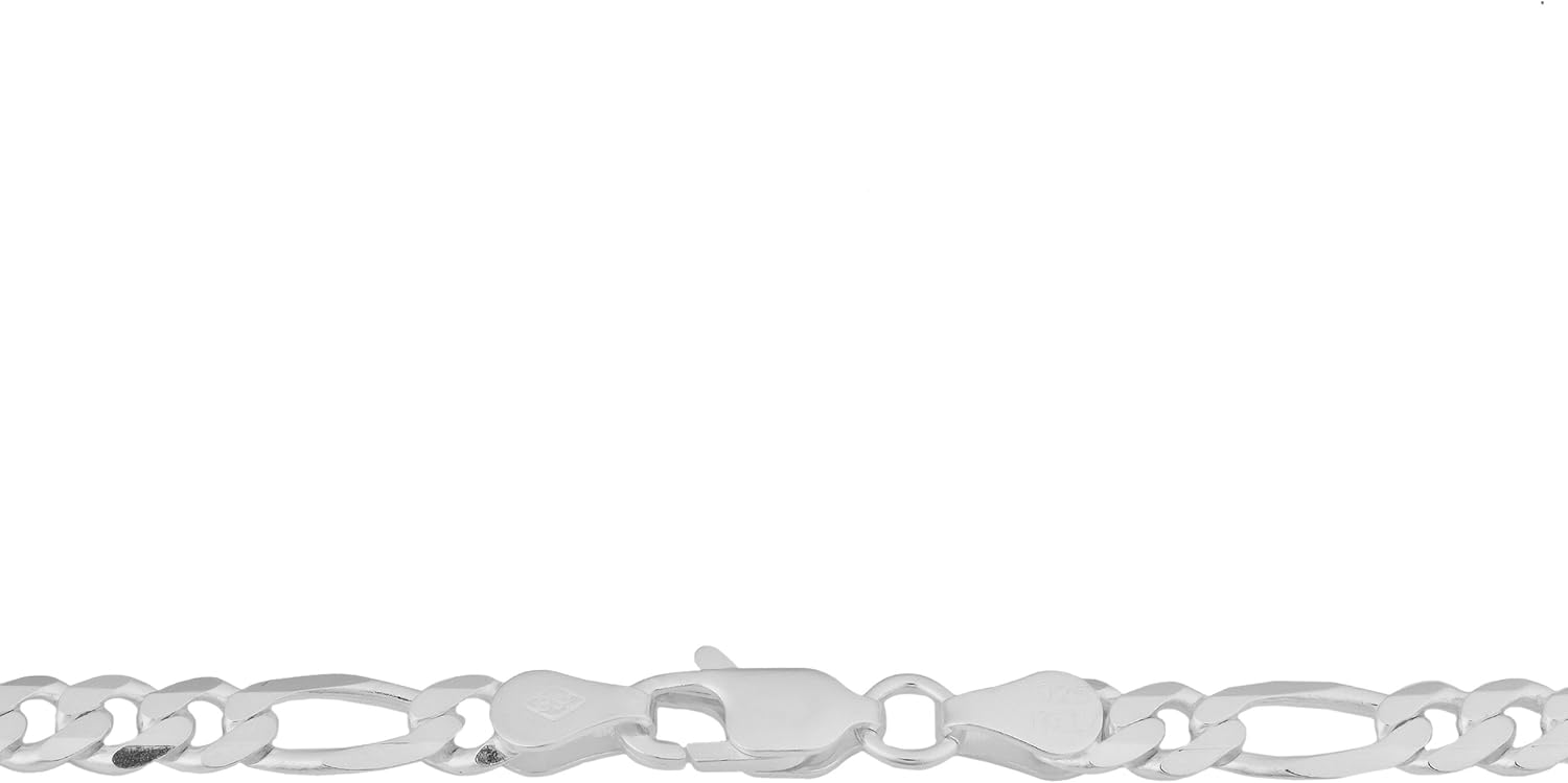 Kooljewelry Men's Italian Sterling Silver Solid Figaro Link Chain Necklace (3 mm)