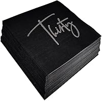 Vista 3 de 40 servilletas negras y plateadas para cumpleaños de 30 años, servilletas de cóctel para mujeres y hombres, servilletas desechables de postre