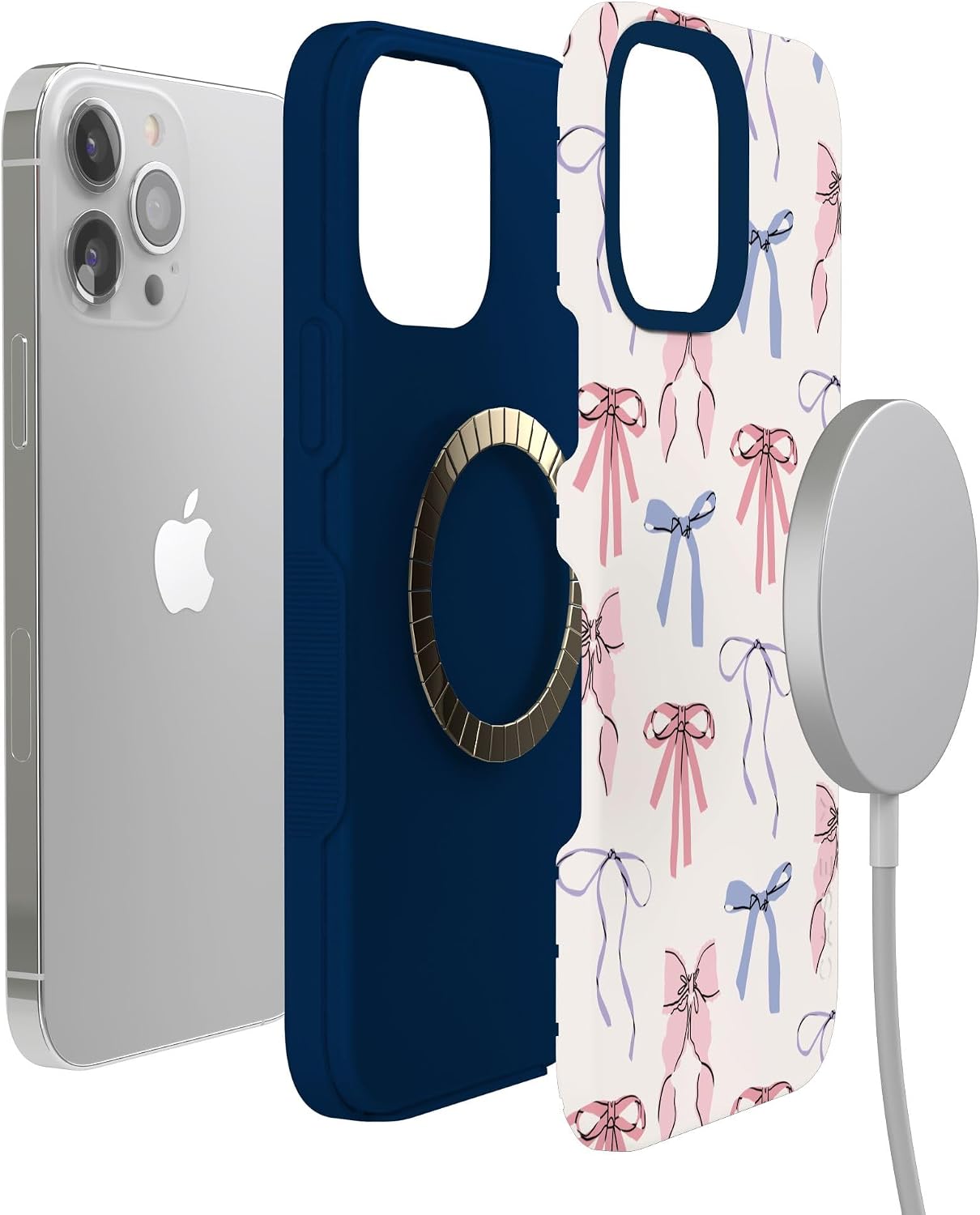 Casely iPhone 13 Pro Case | Coquette Girlie | Pastel Bows | Bold Protective Design | Compatible with MagSafe