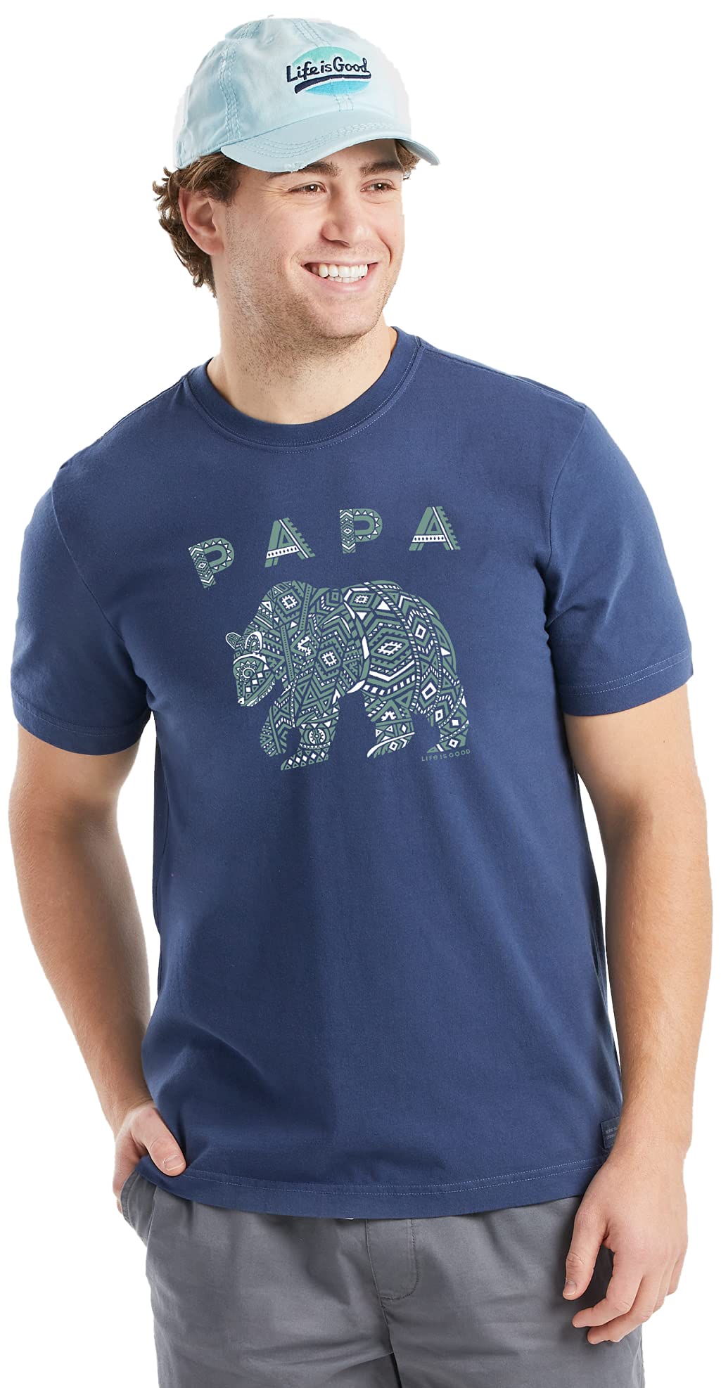Life is Good. Mens Crusher Tee Primal Bear, Darkest Blue