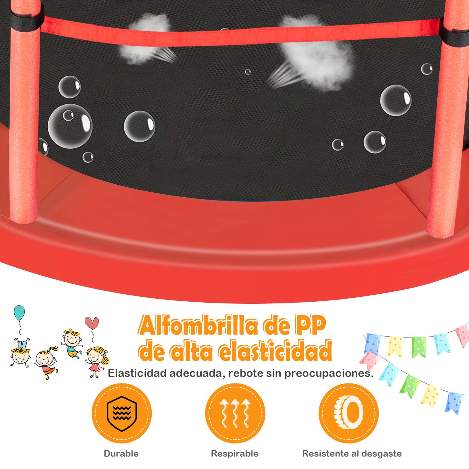 COSTWAY Cama Elastica Infantil Ø 165cm, Trampolines con Red de Seguridad y Almohadilla para Muelles para Niños de 3-6 Años, de Interior/Exterior, Carga estática 135kg
