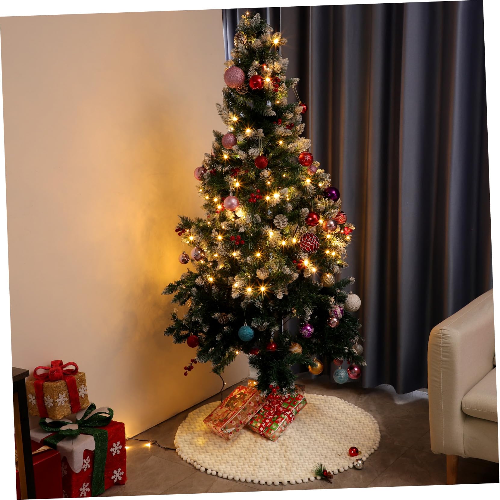 Hemobllo Weihnachtsbaum Decke, Weihnachtsbaum Rock, 36 Zoll Runde Herzmuster, Weiß Plüsch für Verzierung Bodendekoration Weihnachtsdeko