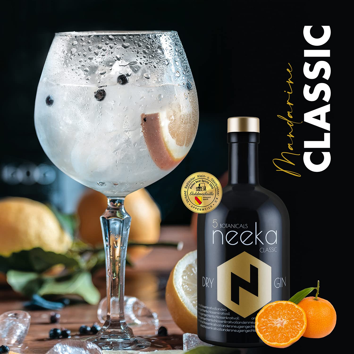 neeka CLASSIC | Mandarinen-Gin | 0.5 L | Premium Dry Gin & Handcrafted in the Black Forest – Germany | 100% Gin Geschmack