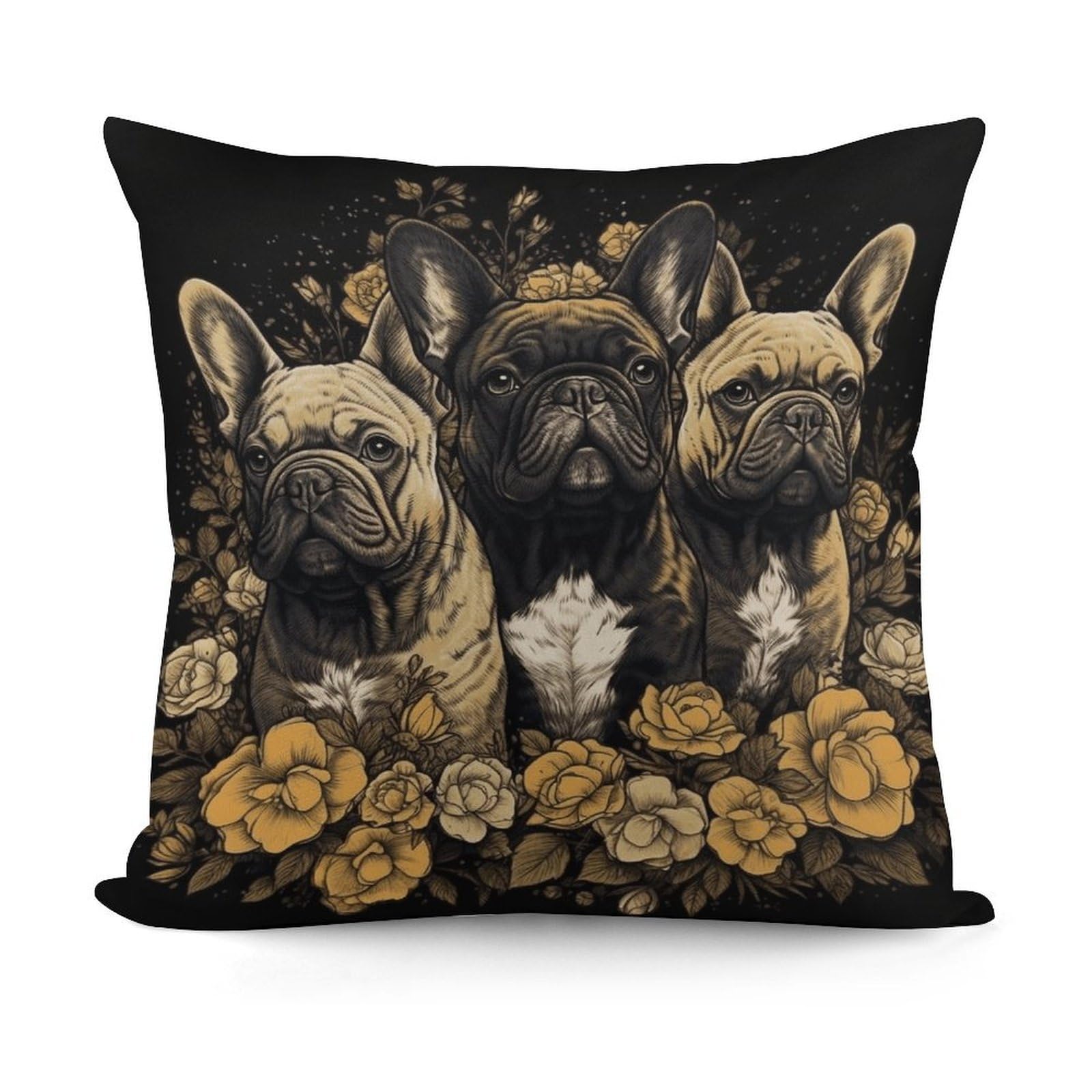 VstaDank Three French Bulldogs Throw Pillow Cover Soft Square Cushion Cover Art Artwork Pillow Covers Mordern Couch Pillow Covers Decorative Cushion Case for Chair Couch Bedroom Living Room