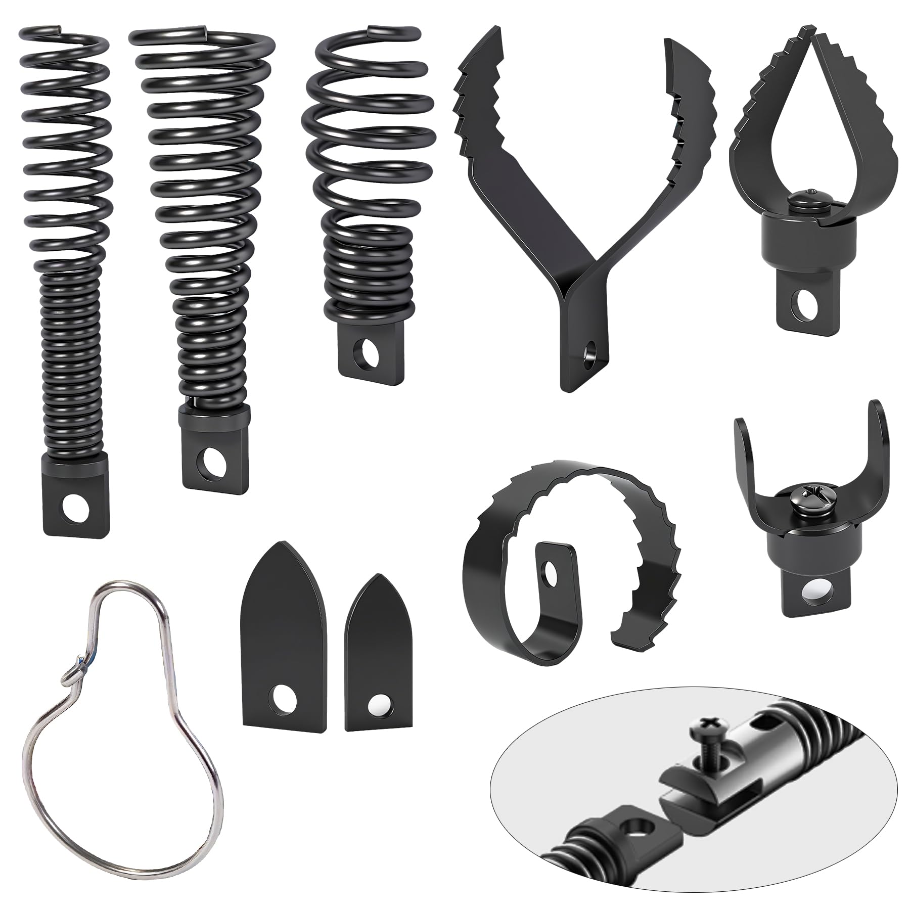 Richcat Drain Snake Drill Attachment,Cutter and Auger Set,Used in 50-100FT AC Drain Cleaning Machine,Fits 5/16 to 3/4 inch Drain Snake Cable,Drain Cleaner Combination Cutter Heads,410 stainless steel-image-35