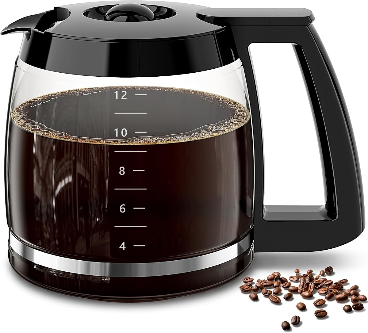 12-Cup Coffee Pot Replacement for Cuisinart Coffee Maker DCC-1100BK,DCC-1200,SS-12,SS-15,SS-16,DCC-2650,DGB-550,DGB-625BC,DGB-700BC,CHW-12. Glass Carafe with Sturdy Handle, Drip-Free Spout.
