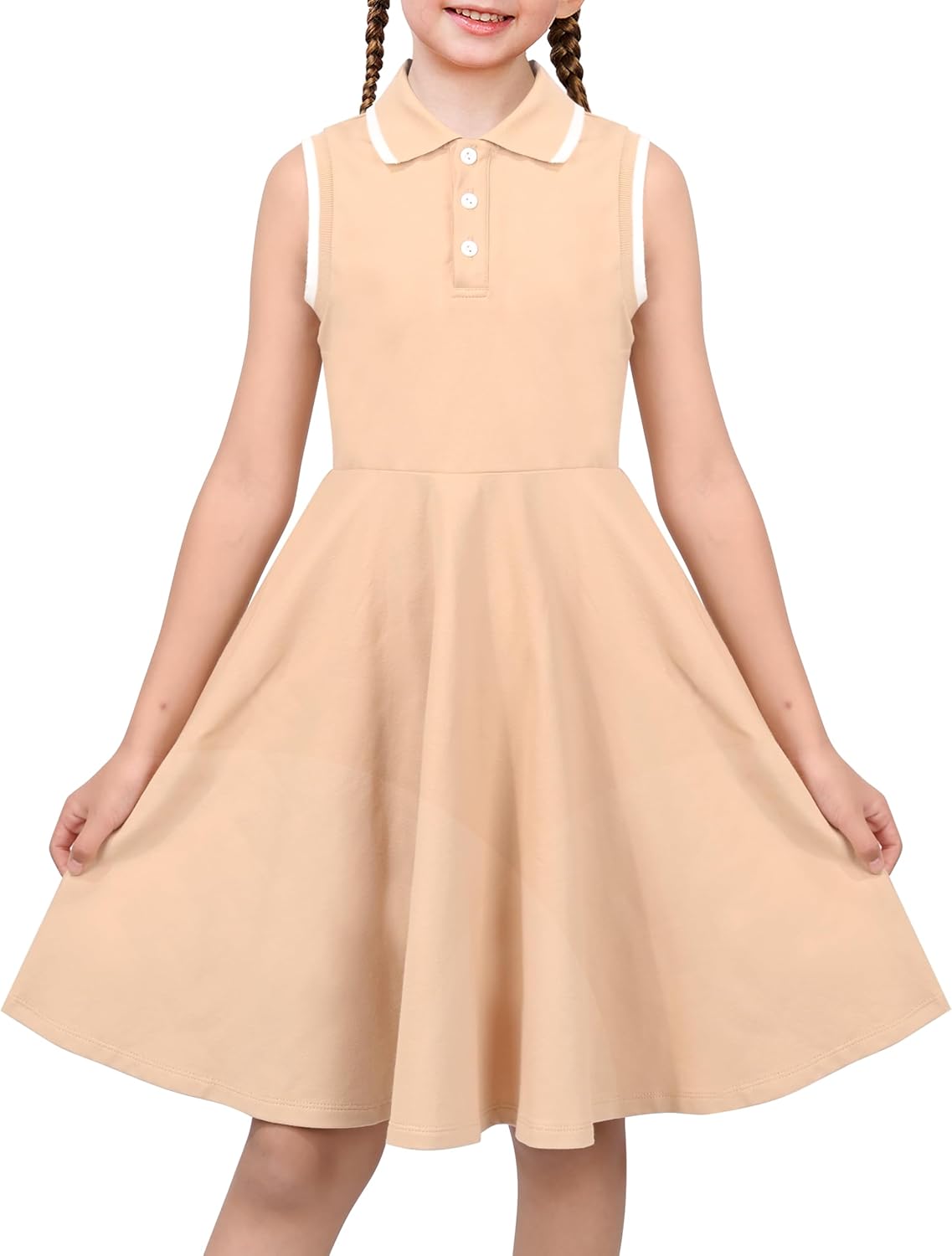 Sunny Fashion Girls Dress Navy Knit Polo Collar School Classic Casual Back to School Everyday