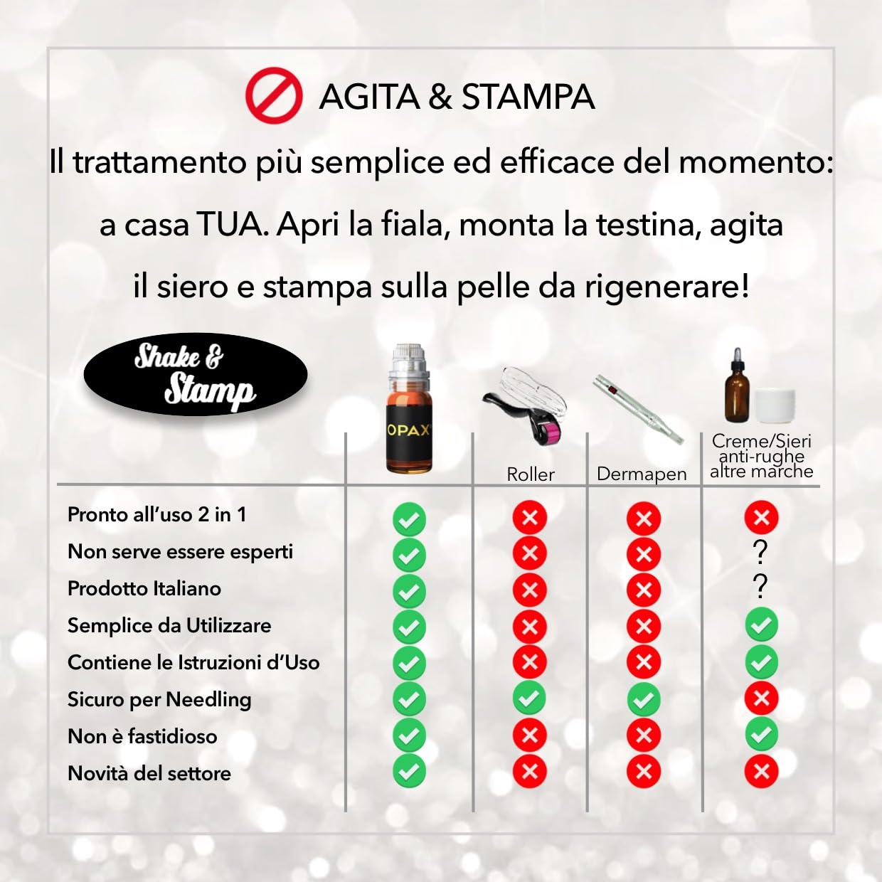Opax Dermaroller 0.25 mm Per Microneedling Viso, SkinCare Effetto Lifting - Siero 10ml Con Acido Ialuronico Viso, Coenzima Q10, Collagene E Acido Ialuronico, Elastina - Made In Italy