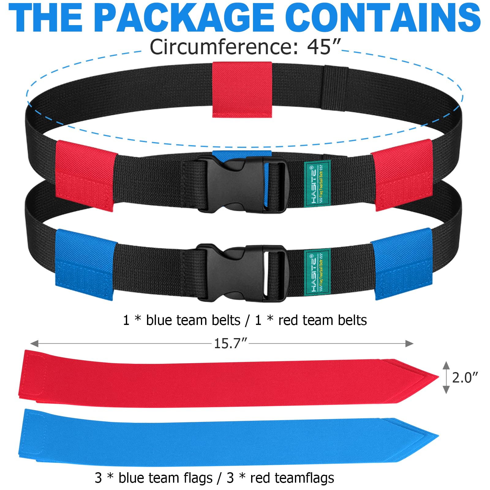 HASITE Flag Football Belts - 2 Sets of Adjustable Flag Football Set, Contains 6 Football Flags, Perfect for Youth Adults and Children To Capture The Flag