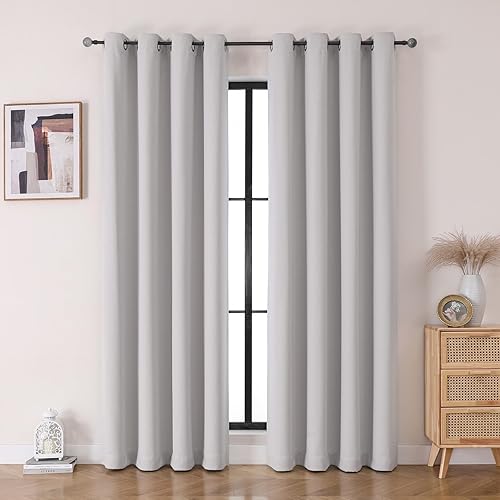 Cortinas opacas con ojales para dormitorio y sala de estar, juego de 2 paneles con aislamiento térmico para oscurecer la habitación (gris hielo, 52