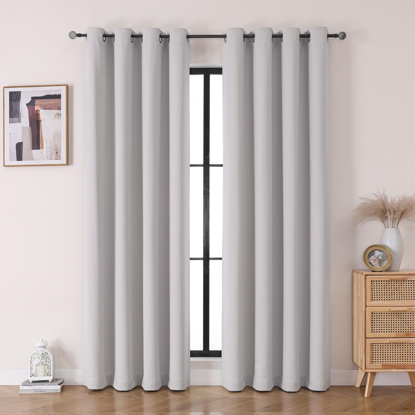 Flyfun Grommet Blackout Curtains for Bedroom and Living Room - 2 Panels Set Thermal Insulated Room Darkening Curtains (Ice Gray, 52W x 63L)