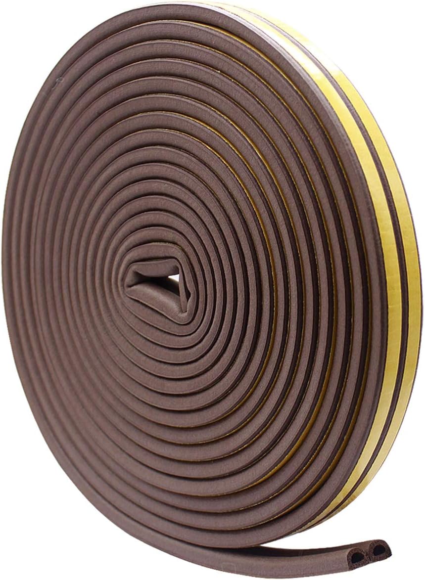 D-Profile 2 x 6 m Self-Adhesive Foam Draught Excluders Anti-Collision Window Seal Insulation Rubber Seal Strip for Windows/Door Bottom Brown