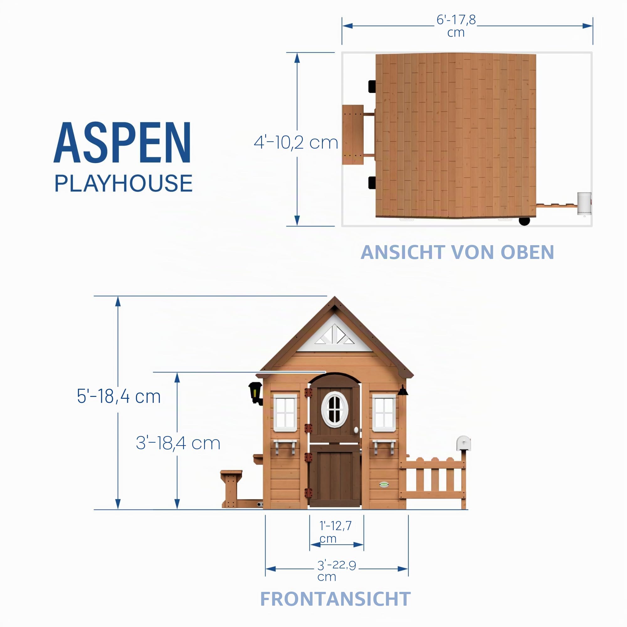 Backyard Discovery Spielhaus Aspen aus Holz | Outdoor Kinderspielhaus für den Garten inklusive Zubehör | Gartenhaus für Kinder mit Fenstern in Braun & Weiß