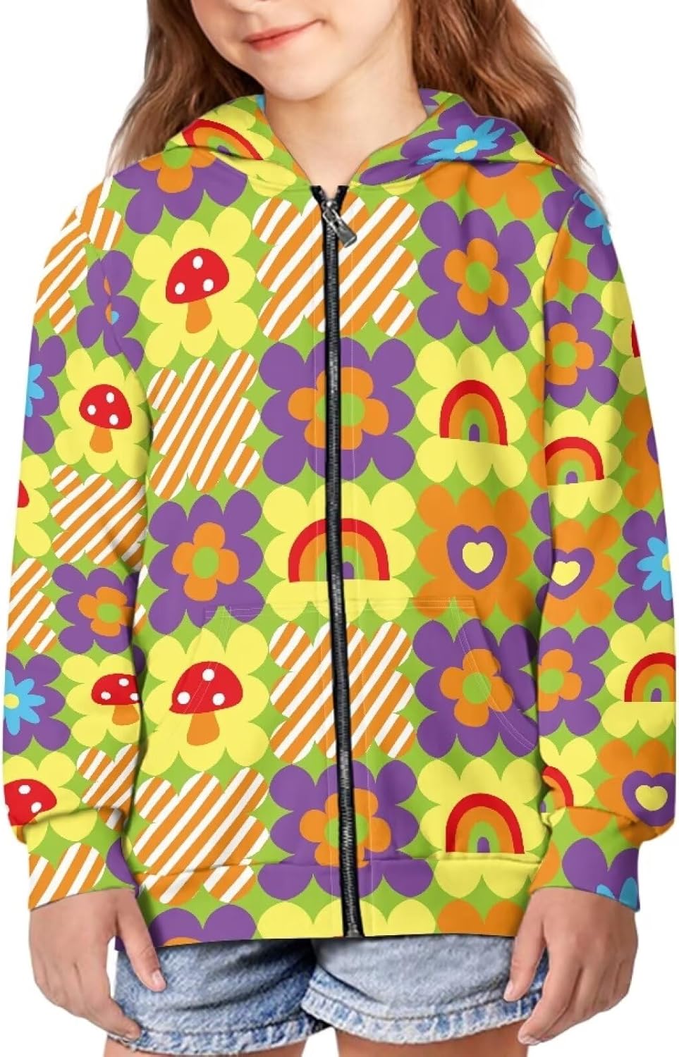 AmzPrint Funny Graphic Hoodies Zip Up Kids Boys Girls Classic Pullover Casual Long Sleeve Pocket Hooded Sweatshirt 6-16Y