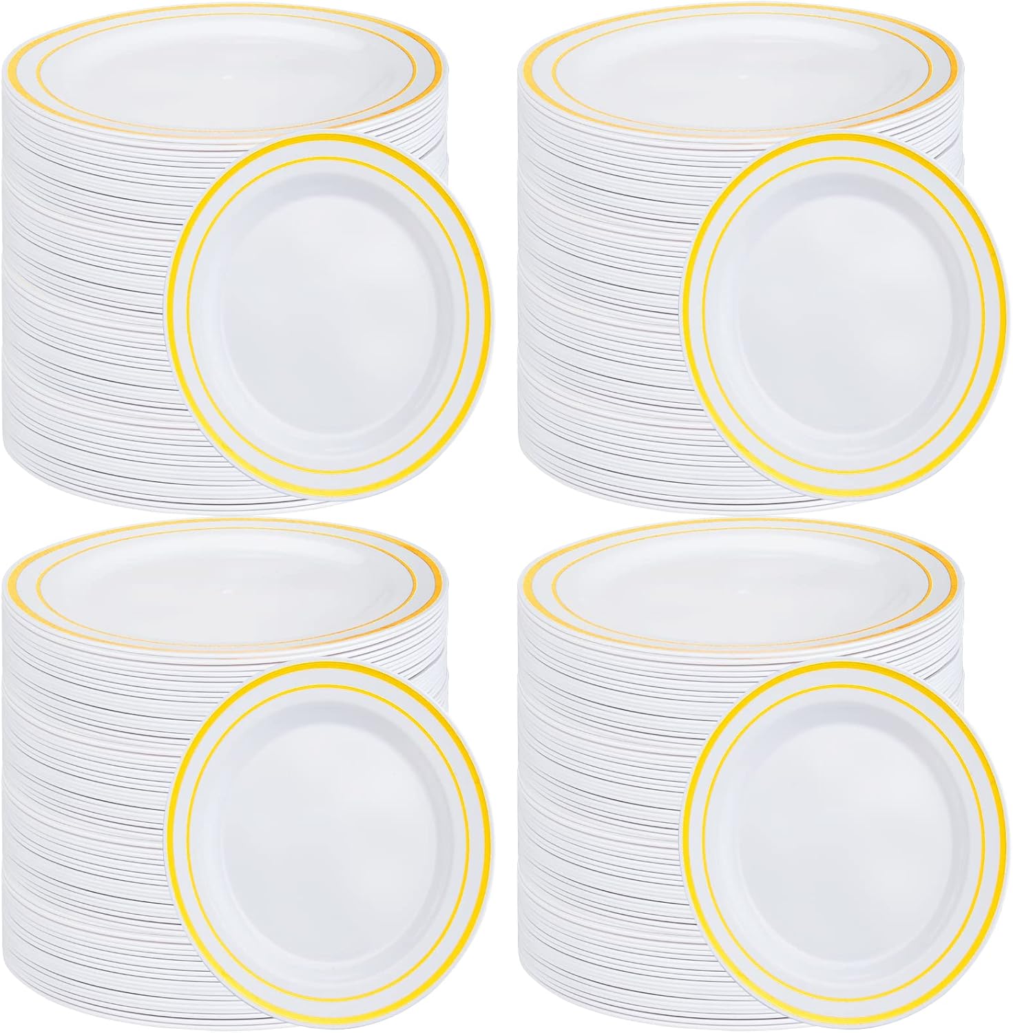 140 Pieces Plastic Plates Gold Rim Set Disposable, White