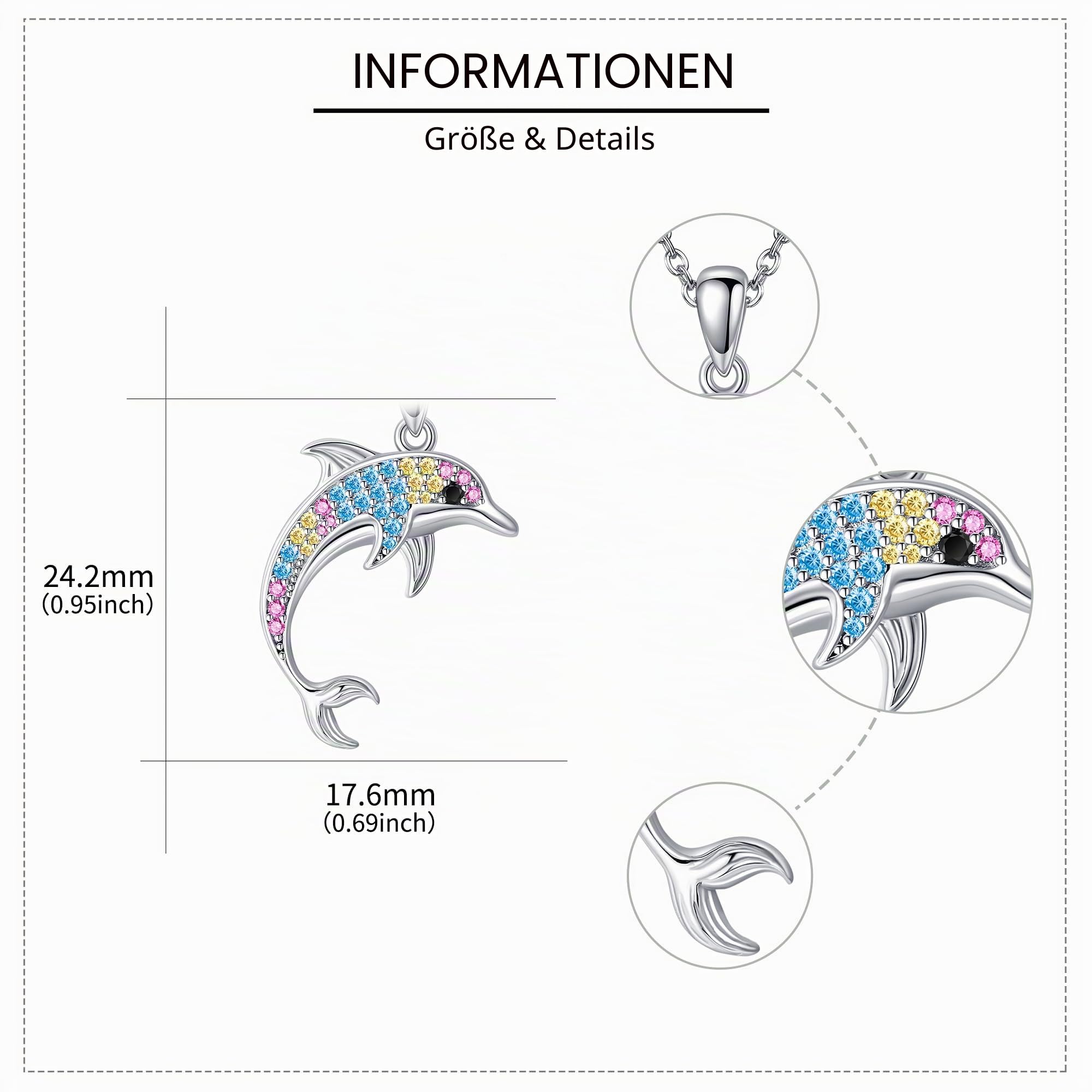 URONE 925 Sterling Silber Ozean Kette Seepferdchen/Hai/Delphin/Octopus Anhänger Halskette Schmuck Geschenke für Damen Herren