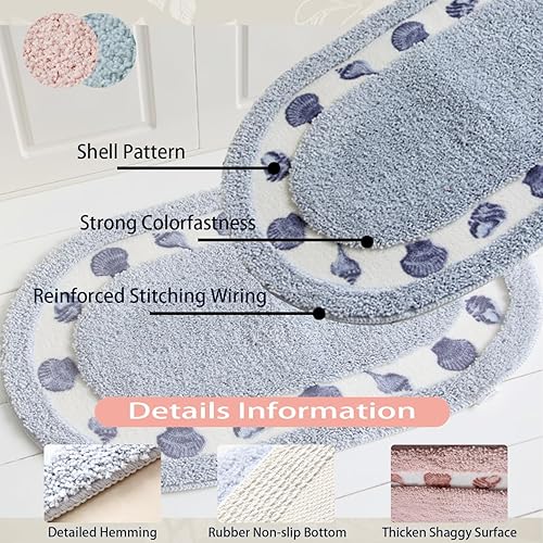 Miniatura 2 de Alfombra de baño con patrón de conchas, bonito tapete de baño de microfibra suave absorbente de agua, tapete para bañera lanudo antideslizante, de