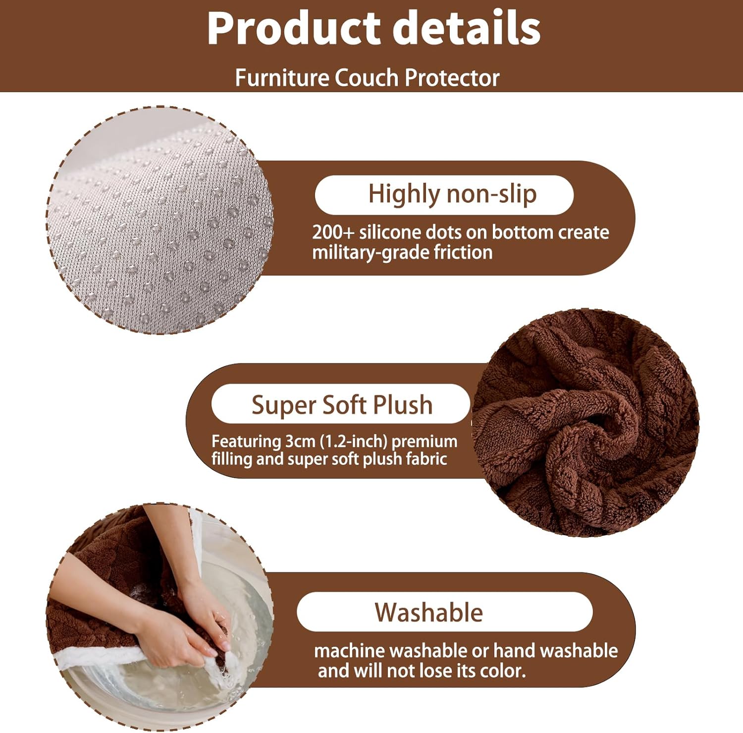 Plush Couch Cover for Pets Super Soft Sofa Covers for Cats & Dogs Washable Sofa SlipCover Furniture Couch Protector for Living Room(35" x 71", Brown) - Image 3