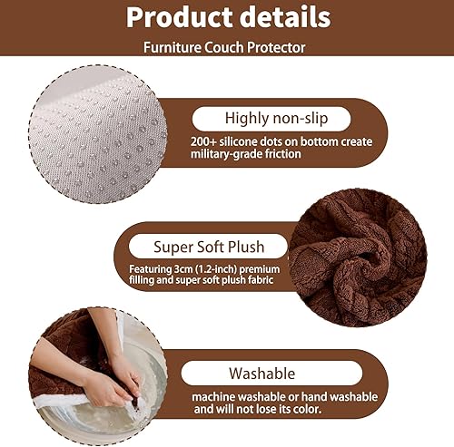 Miniatura 3 de Funda de sofá de felpa para mascotas, súper suave, para gatos y perros, lavable, protector de sofá para sala de estar (35 x 71 pulgadas, marrón)
