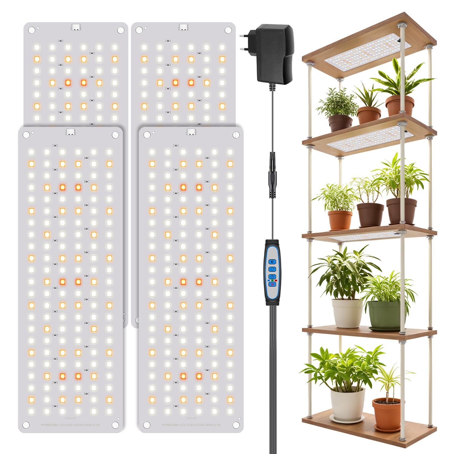 Garpsen LED Pflanzenlampe, 6000K Vollspektrum-Pflanze Lichter mit Auto Timer 6/12/16H, 5 dimmbare Stufen & 3 Farbmodi, 552 LEDs wachsen Lampe Panel für den Samenstart, Veg und Bloom (4Panels)