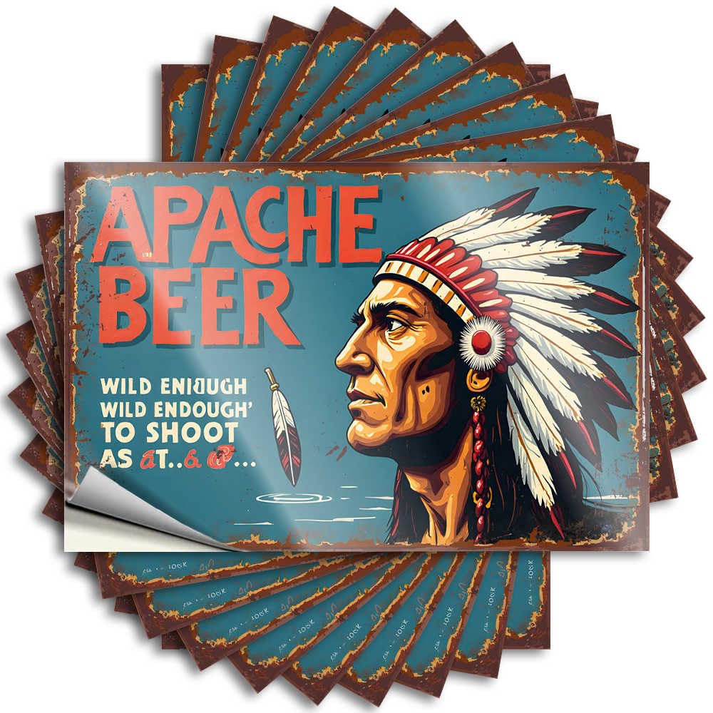 Decals Reading Front Porch Decor Farmhouse Waterproof - Apache Beer: The Bold Spirit of Wild Adventure Hat Self Adhesive Decal for Christmas Use(8X12CM)