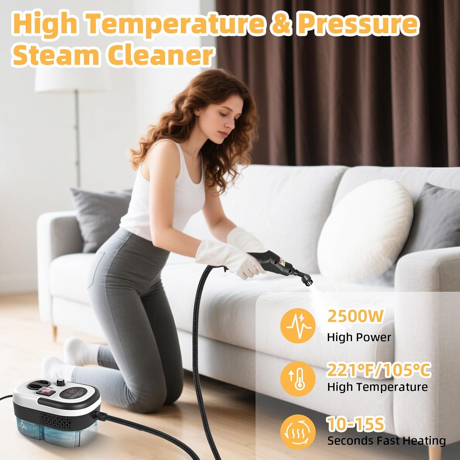 Steam Cleaner for Home & Car, 15s Fast Heat Handheld Steamer for Cleaning, 1.2L Tank, 13pcs Accessories, 6-gears Adjustable Portable Steam Cleaning Machine for Floors/Couches/Tiles/Grout/Dirt/Grease