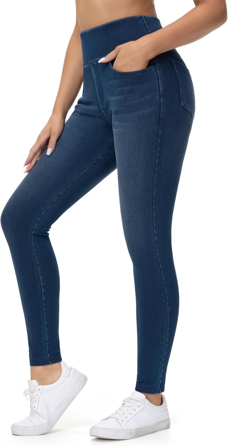 Dragon Fit Women's Stretchy Jeggings with Pockets High Waisted Skinny Jeans Pants Tummy Control Jean Leggings