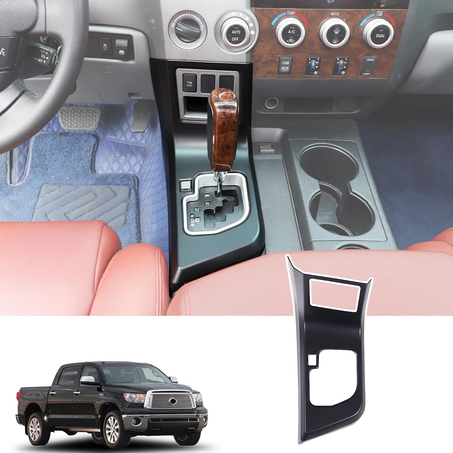 HAPPYHORSE Central Control Gear Shift Panel Trim Cover Compatible with Toyot@ Tundra 07-13/Sequoia 07-21，ABS Gear Shifter Console Anti-Scratch Panel Frame Protection Cover Decorative (Matte Black)