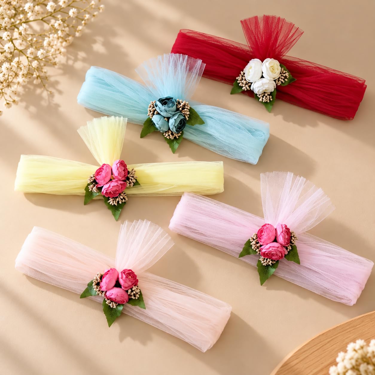 Net Bands with Flowers - Wedding & Gift Decor -1