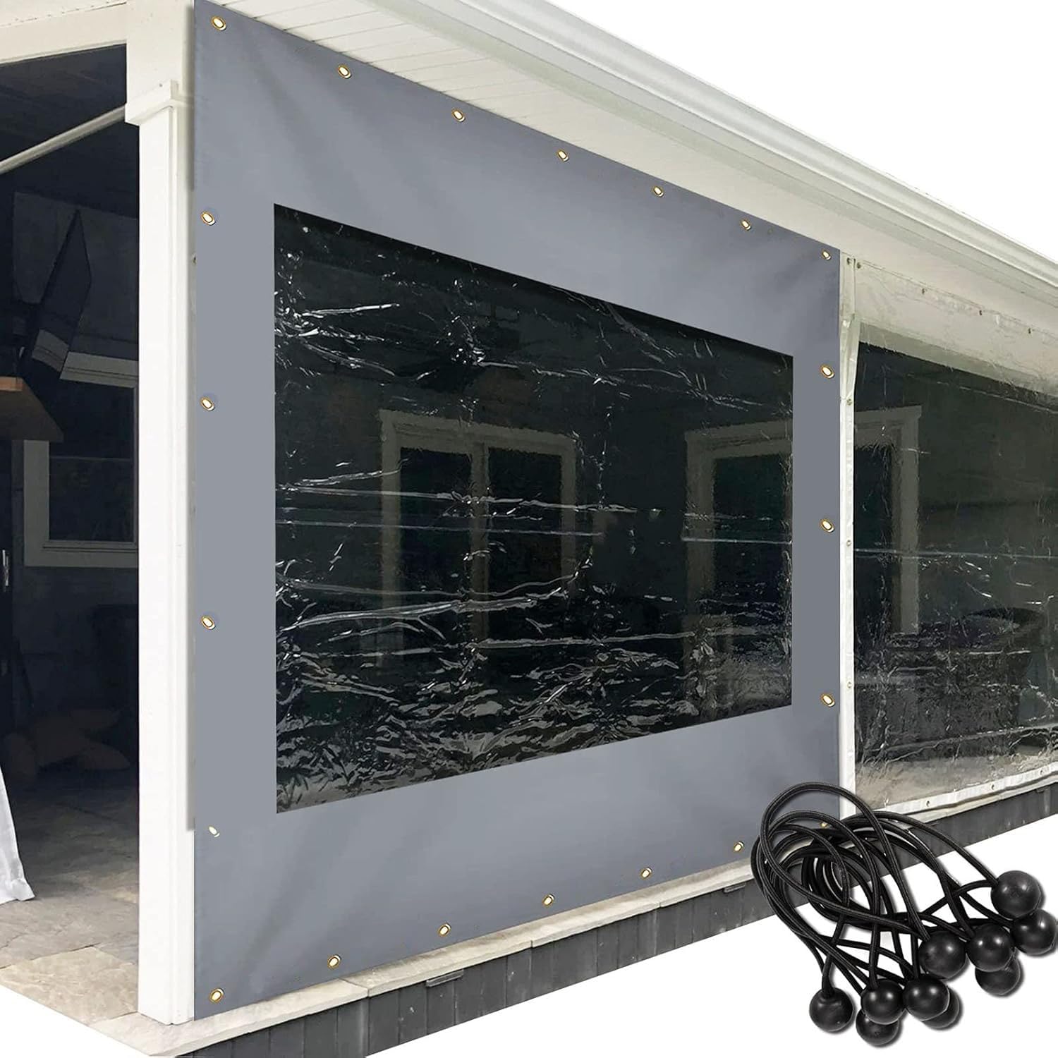 Zasłony Zewnętrzne Przezroczyste Plandeki PCV Z Przelotkami W Wielu Rozmiarach(500x250cm/16x8ft)