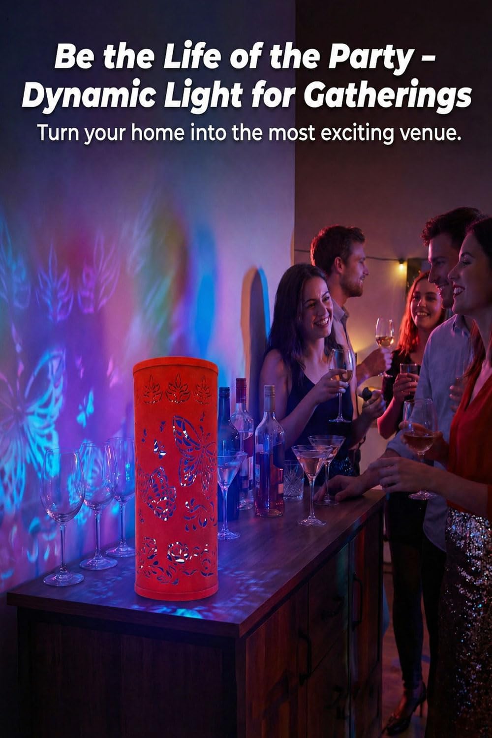 Flannel Bohemian Atmosphere Light & Night Light with Remote - Forest, Butterfly, Dragonfly, Sunflower，Flower，Floral Projection Floor Lamps for Bedroom Decor, Mood Lighting, Gifts (Red butterfly)