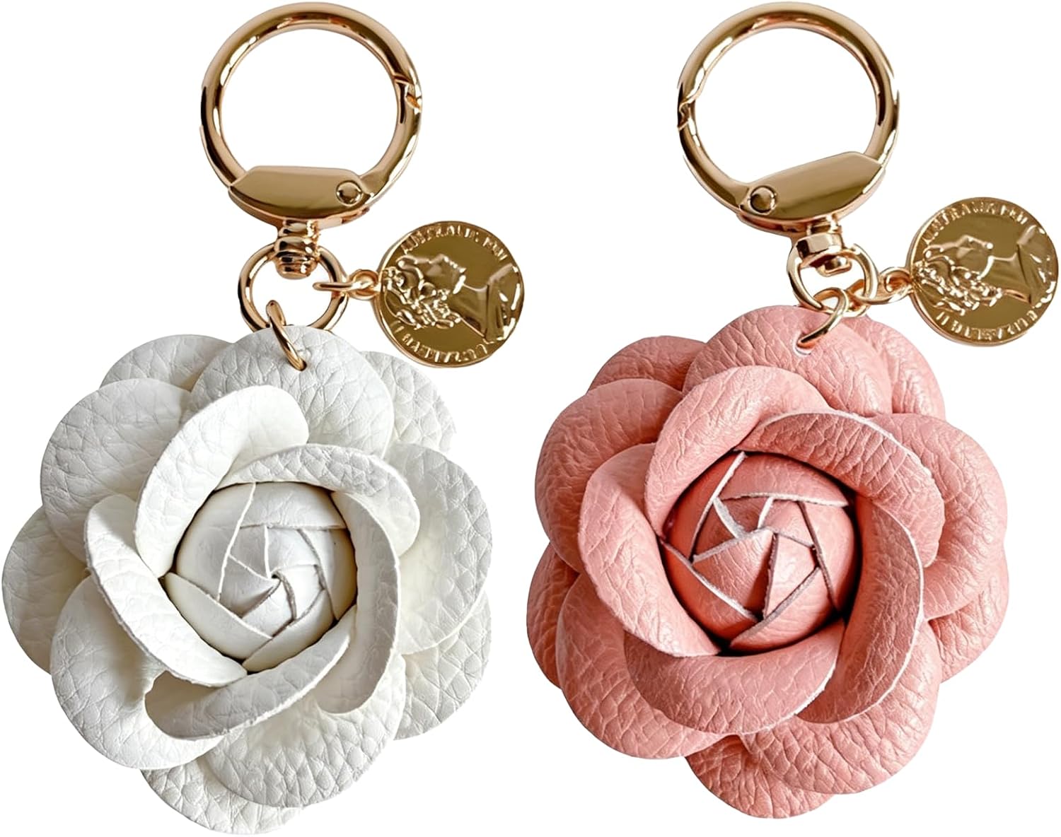 Camellia Flower Keychain, Faux‑Leather Bag Charm for Women Teen girls