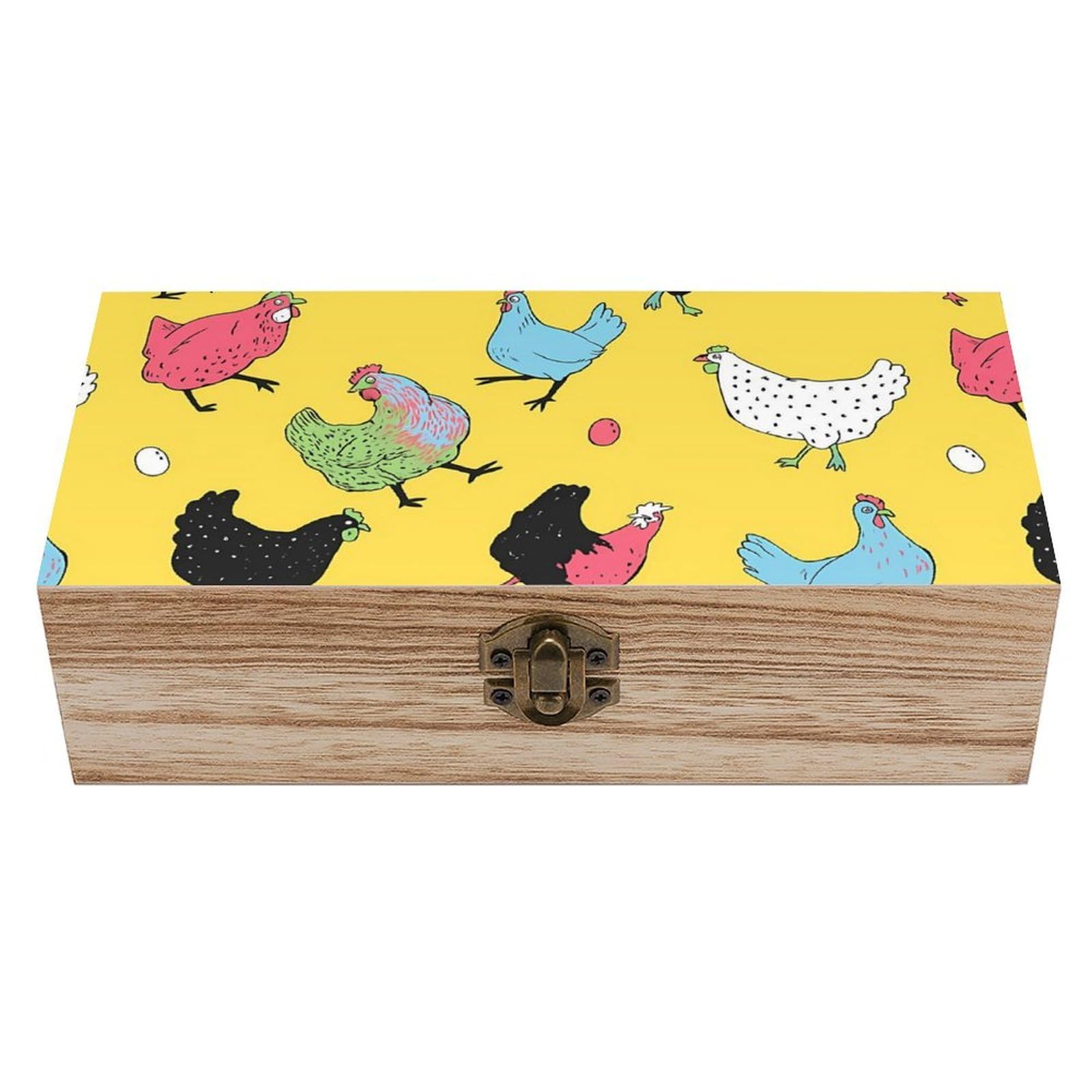 HLBSDM Retro Colorful Chickens Eggs Retro Wooden Storage Box Jewelry Art Gift Boxs Decorative Keepsake Boxes