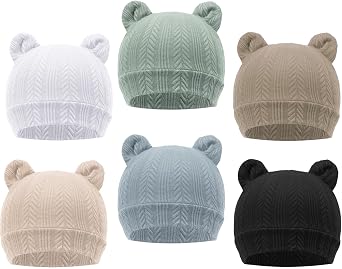 DRESHOW BQUBO Newborn Baby Hats Hospital Beanie Bear Ears Preemie Infant Caps Toddler Cotton Hats for Preemie-3 Months
