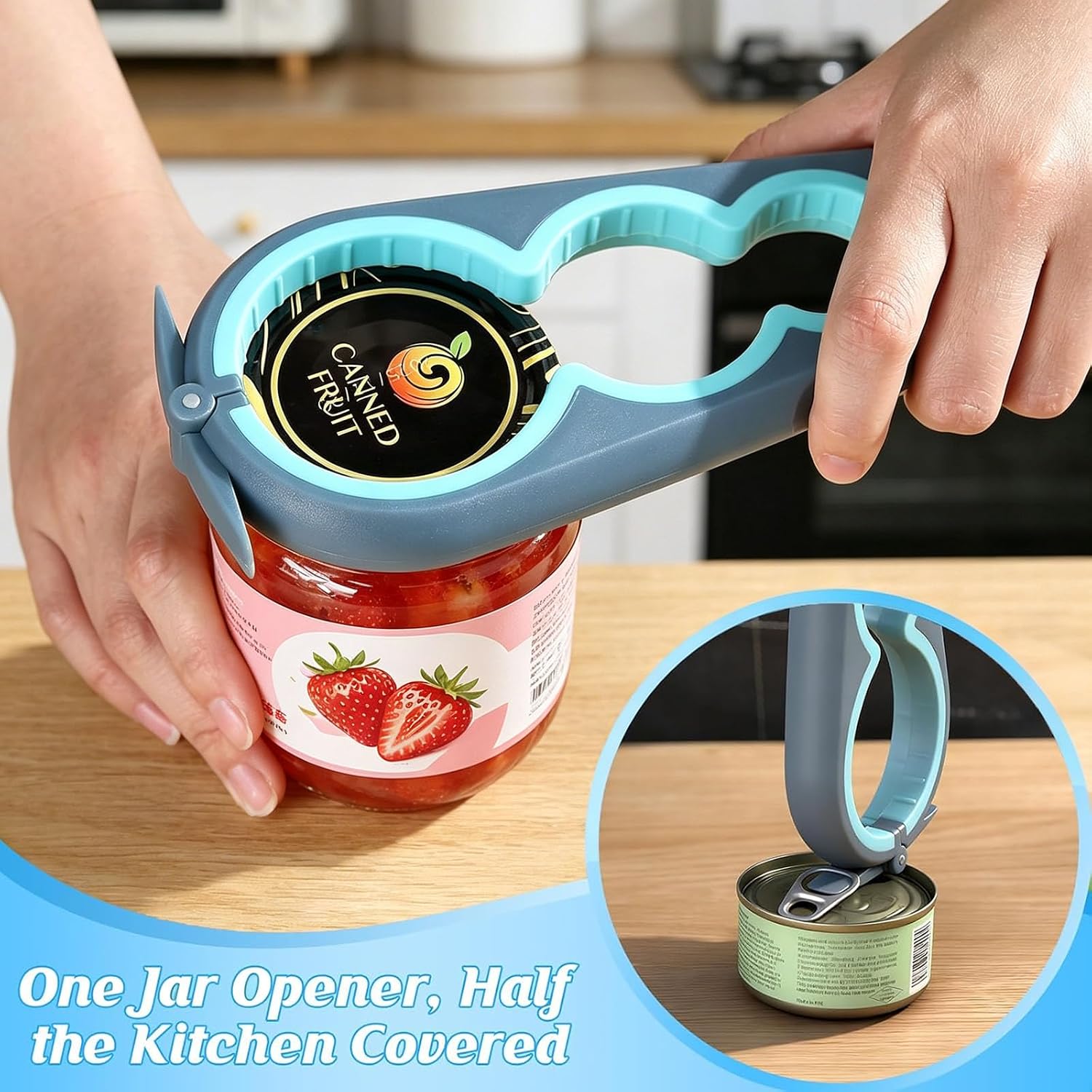 BoAn 5 in 1 Multi Function Jar & Bottle Opener Kit, Non-Slip Silicone Ergonomic Handle Labor Saving Lid Remover, Easy Twist Kitchen Tool for Seniors, Arthritis Sufferers, Weak Grip Hands & Kids